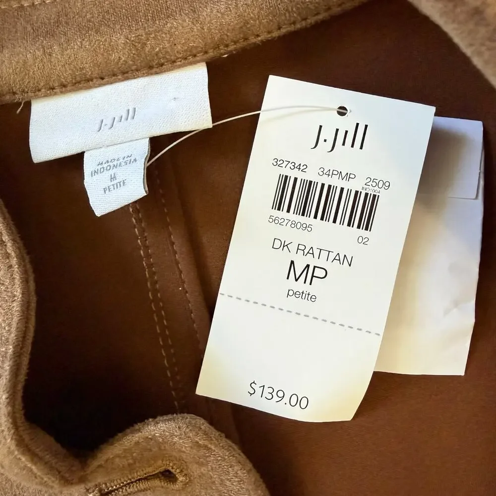 J.Jill NWT Faux Suede Patch Pocket Jacket Brown Sz M Petite Barn Western Boho - Picture 5 of 8